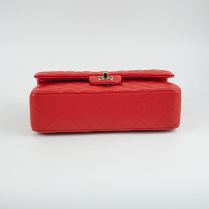 Chanel Caviar Medium/Large Double Classic Flap Red Microchip