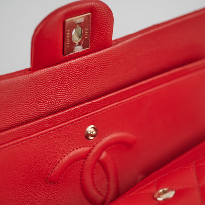 Chanel Caviar Medium/Large Double Classic Flap Red Microchip