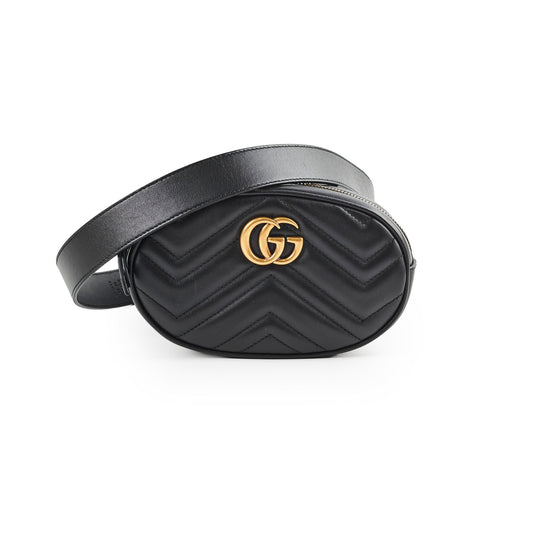 Gucci Matelassé Mini GG Marmont Black Belt Bag