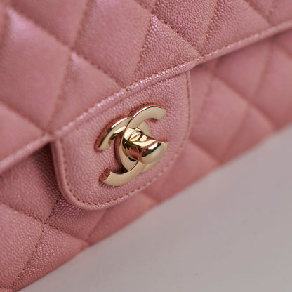 Chanel Medium/Large Caviar Double Classic Flap Iridescent Pink
