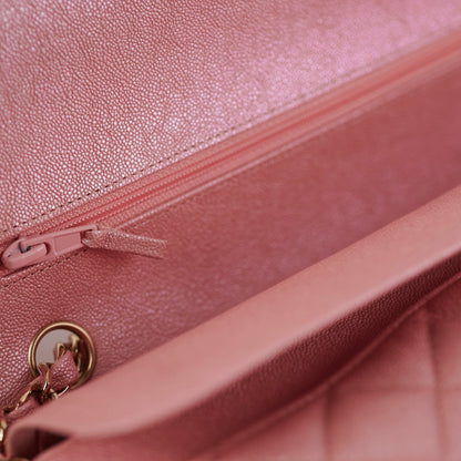 Chanel Medium/Large Caviar Double Classic Flap Iridescent Pink
