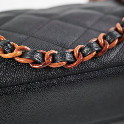 Chanel Caviar Vintage Tortoise Shell Chain Black Tote Bag Black