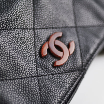 Chanel Caviar Vintage Tortoise Shell Chain Black Tote Bag Black