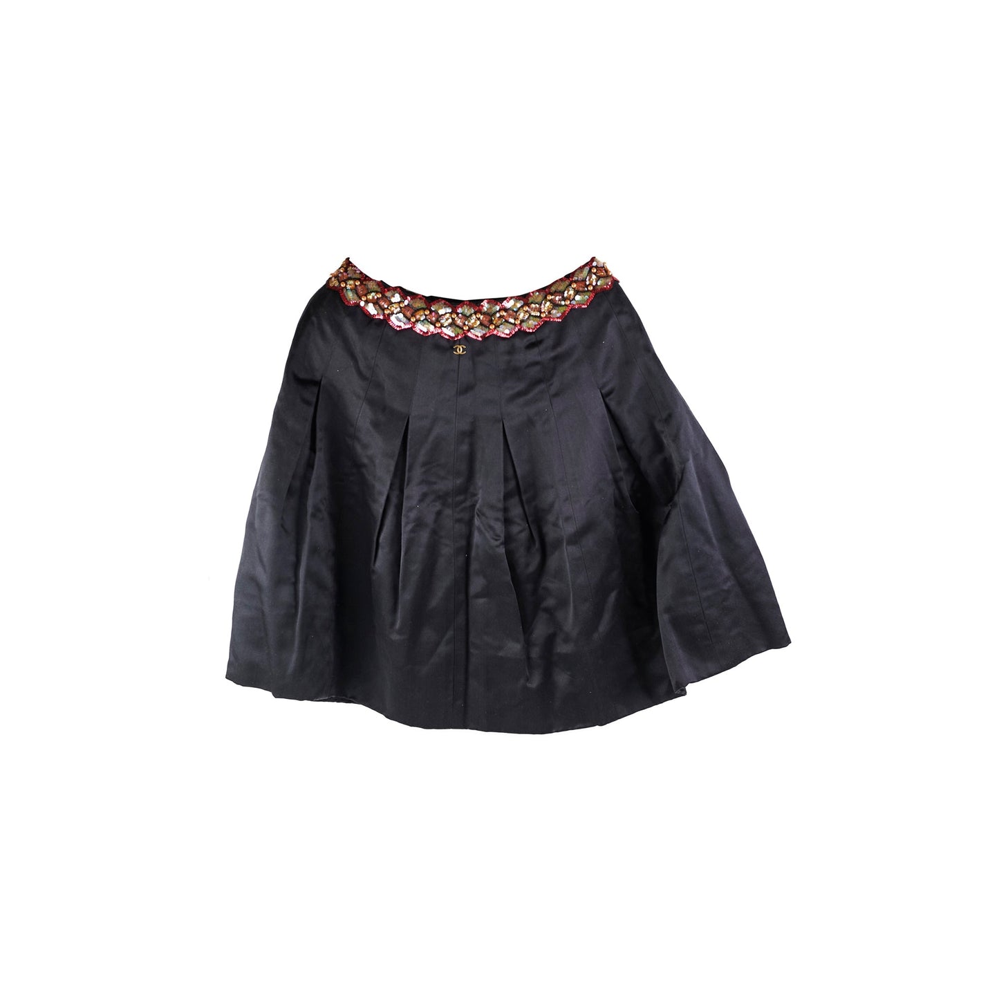 Chanel Black Silk Sequin Long Skirt Size 40