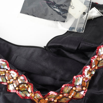 Chanel Black Silk Sequin Long Skirt Size 40