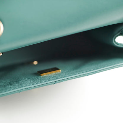 Chanel Mini Square Flap Bag Lambskin Teal Microchip