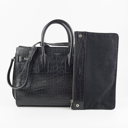 Saint Laurent Crocodile Embossed Calfskin Black