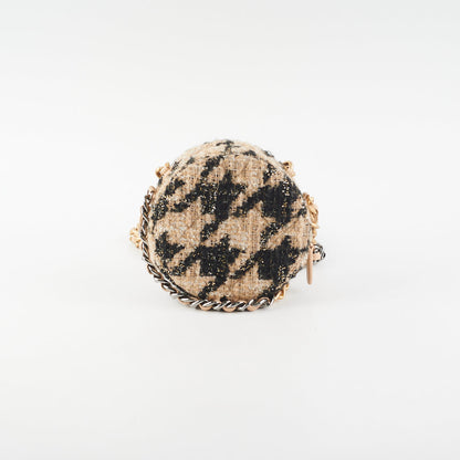 Chanel 19 Houndstooth Tweed Round Clutch Beige