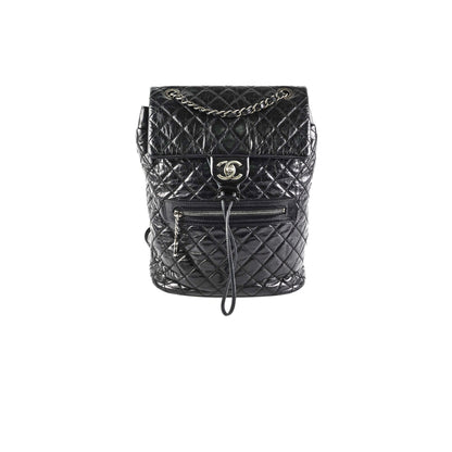 Chanel Black Distressed Calfskin Backpack