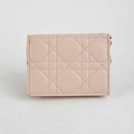 Christian Dior Cannage Card Holder Pink Lambskin