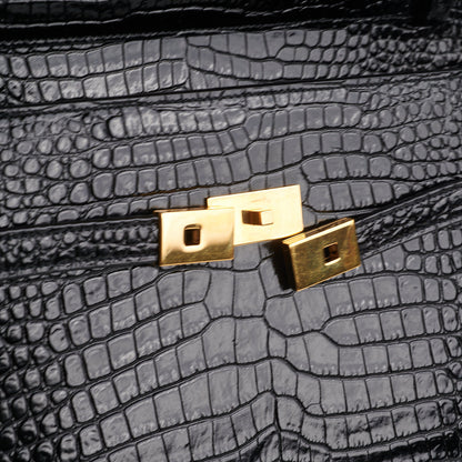 Saint Laurent Manhattan Shoulder Bag in Crocodile Embossed Black