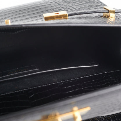 Saint Laurent Manhattan Shoulder Bag in Crocodile Embossed Black