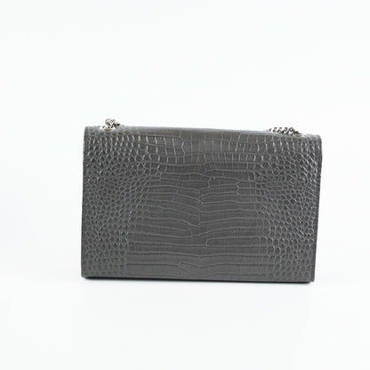 Saint Laurent Medium Kate Grey Croc Embossed Bag