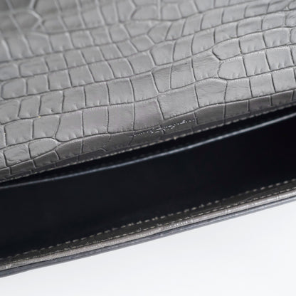 Saint Laurent Medium Kate Grey Croc Embossed Bag