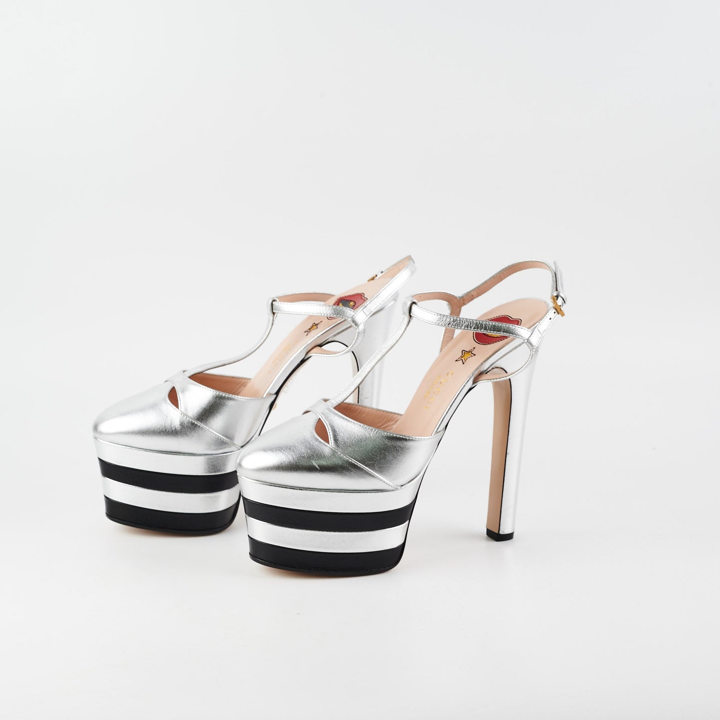 Gucci Platform Heel 38 Silver Black