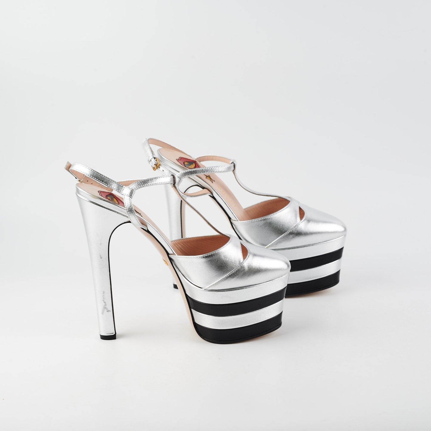 Gucci Platform Heel 38 Silver Black