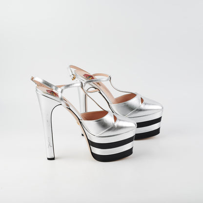 Gucci Platform Heel 38 Silver Black