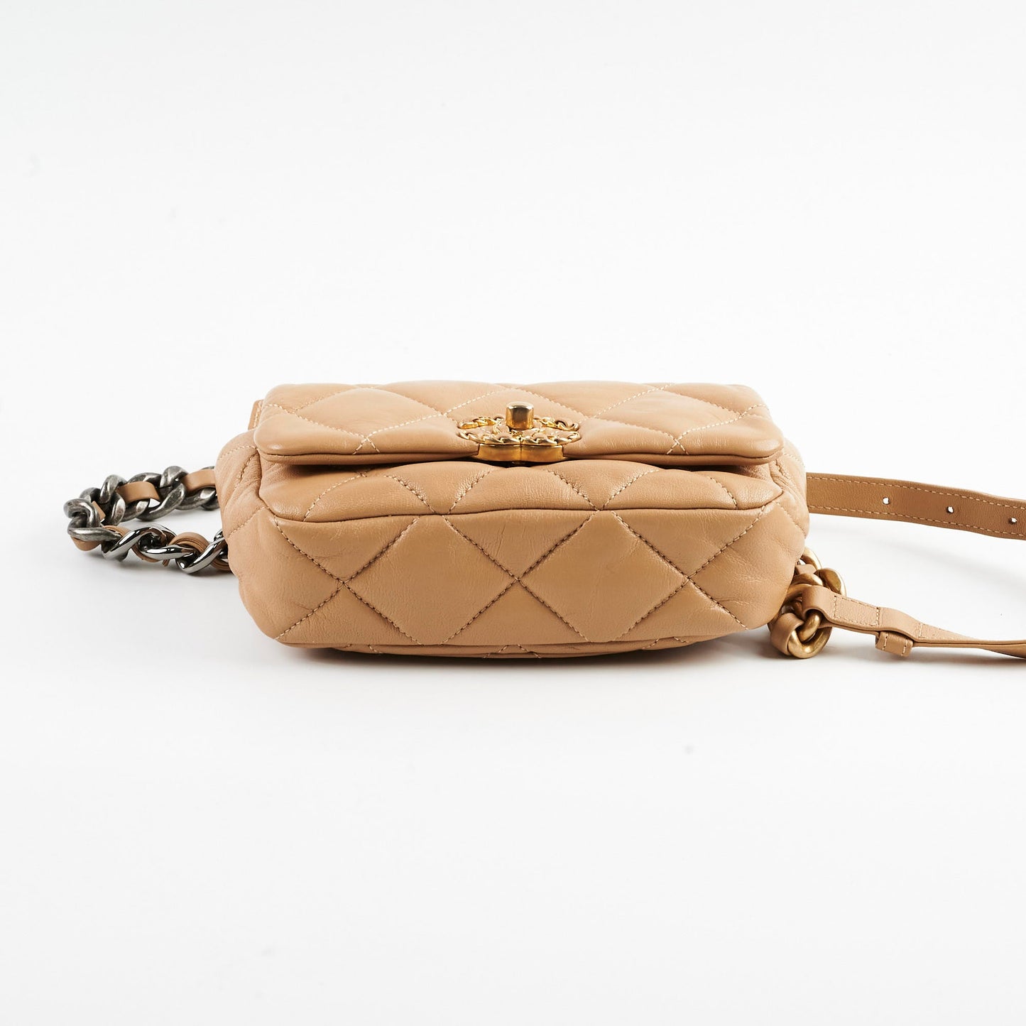Chanel 19 Quilted Waist Belt Bag Beige Calfskin