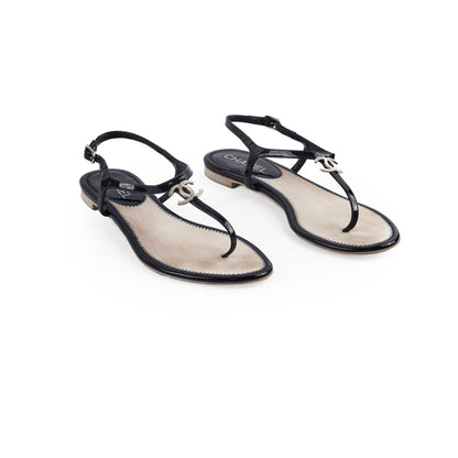 Chanel Patent Leather Sandal Navy Blue