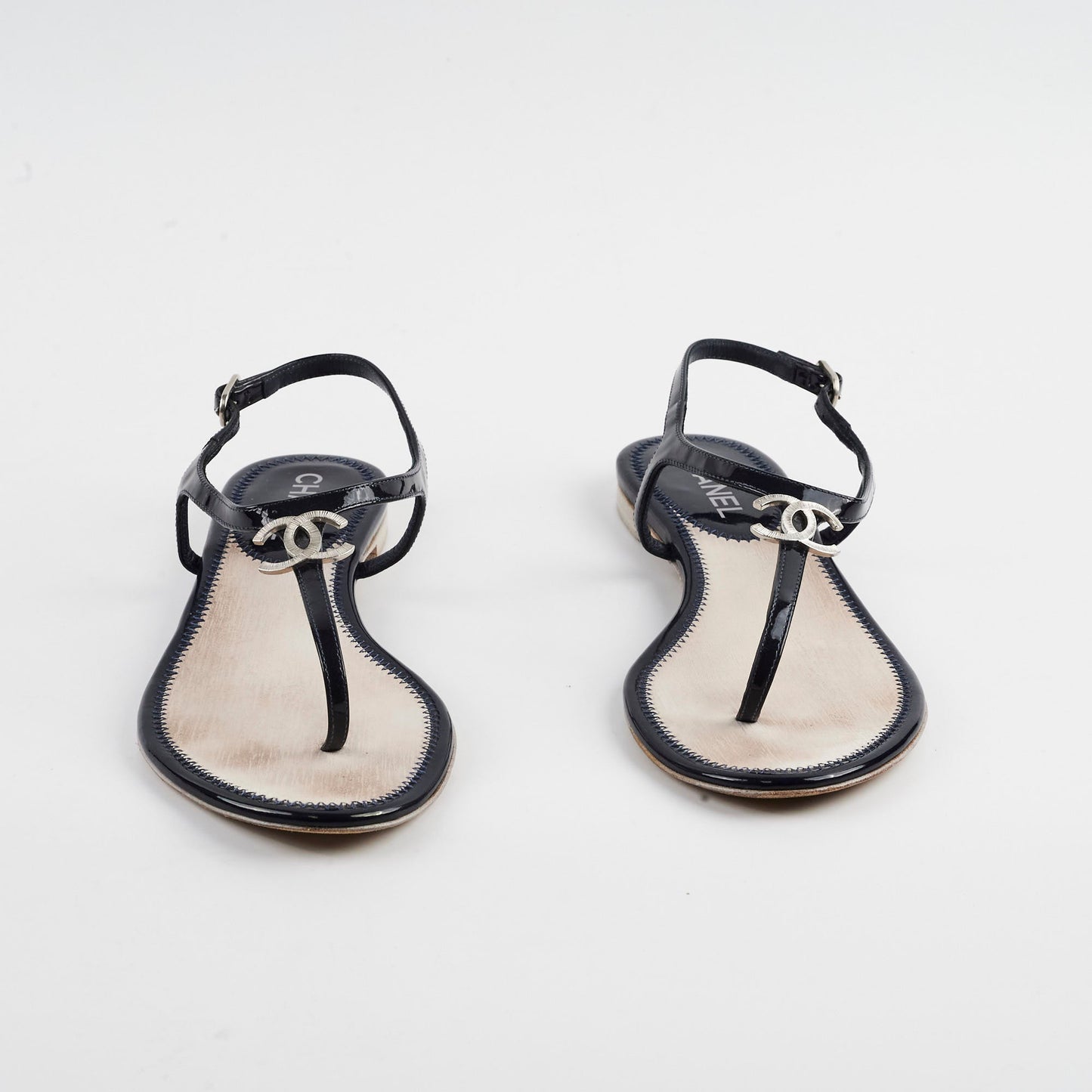 Chanel Patent Leather Sandal Navy Blue