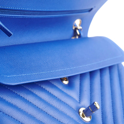 Chanel Medium/Large Caviar Chevron Classic Cobalt Blue 2021