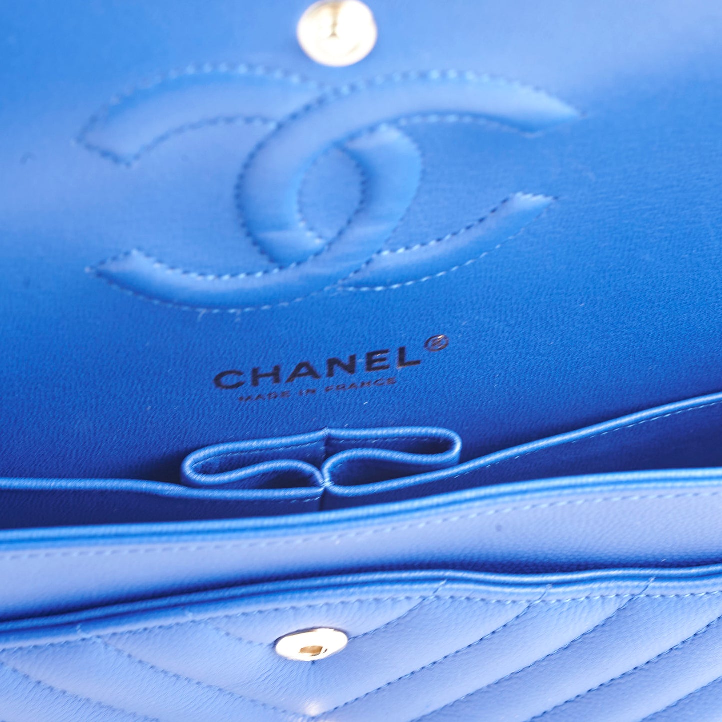 Chanel Medium/Large Caviar Chevron Classic Cobalt Blue 2021