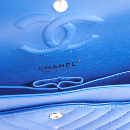 Chanel Medium/Large Caviar Chevron Classic Cobalt Blue 2021