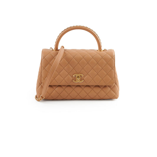 Chanel Medium Caviar Coco Handle Dark Beige