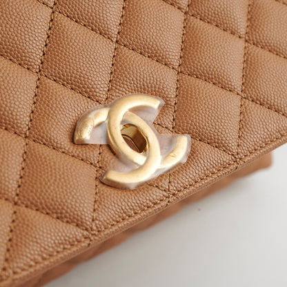 Chanel Medium Caviar Coco Handle Dark Beige