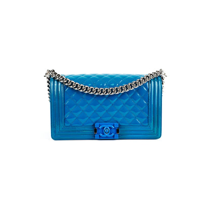 Chanel Boy Old Medium Turquoise Blue Patent