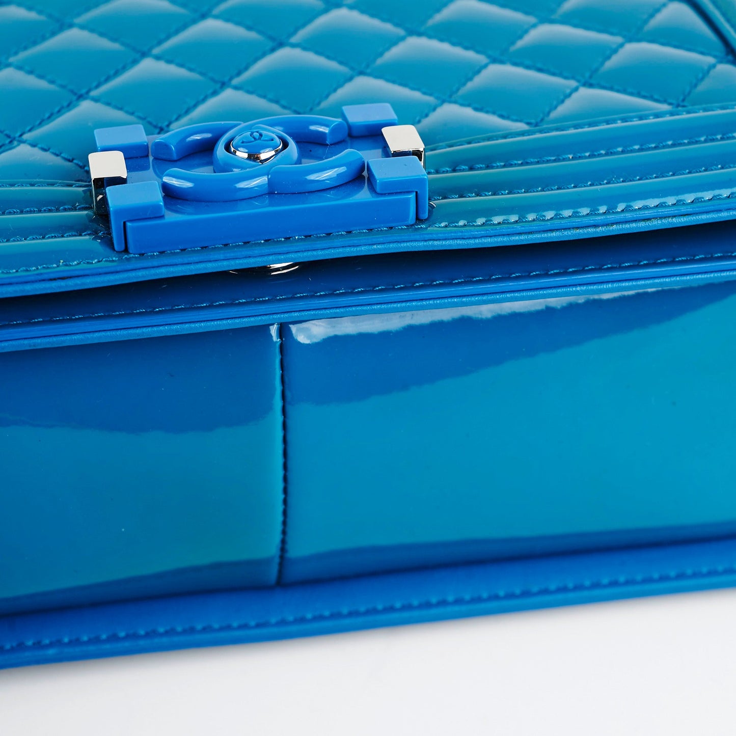 Chanel Boy Old Medium Turquoise Blue Patent