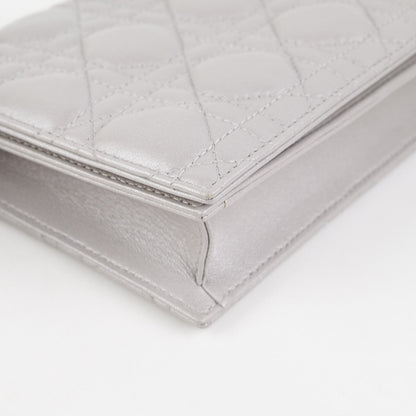 Dior Cannage Lambskin Silver Clutch