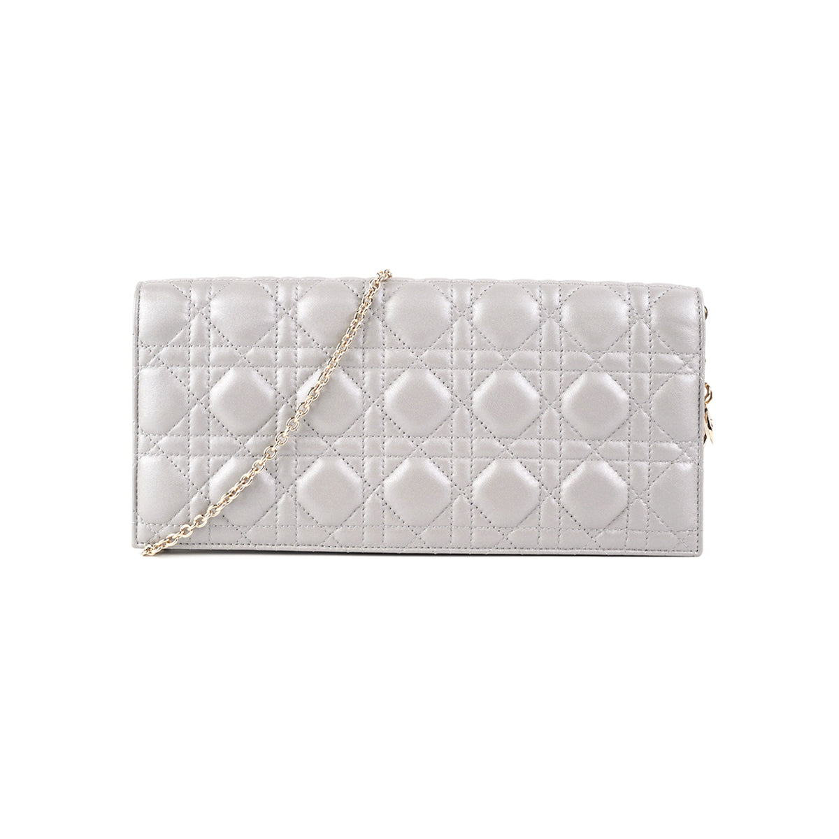 Dior Cannage Lambskin Silver Clutch