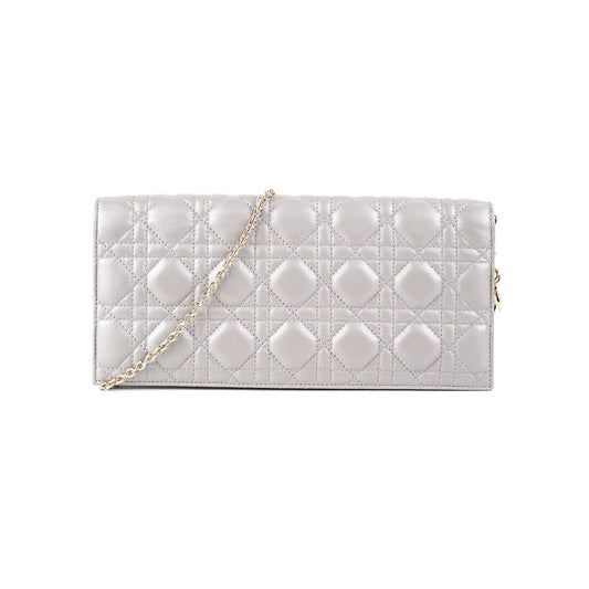 Dior Cannage Lambskin Silver Clutch