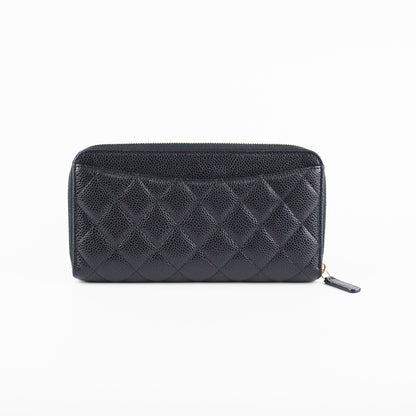 Chanel Caviar Long Zip Wallet Black