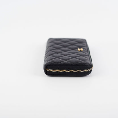 Chanel Caviar Long Zip Wallet Black
