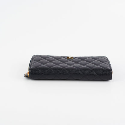 Chanel Caviar Long Zip Wallet Black