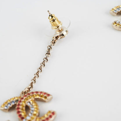 Chanel Long CC Coloured Stone Earrings Costume Jewellery