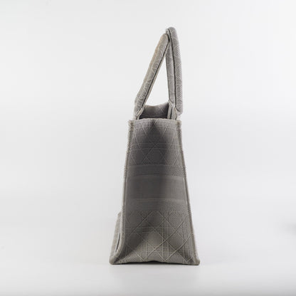 Dior Medium Book Tote Cannage Embroidered Grey