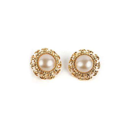 Chanel Clip On Gold Peal Large Earrings Costume Jewellery