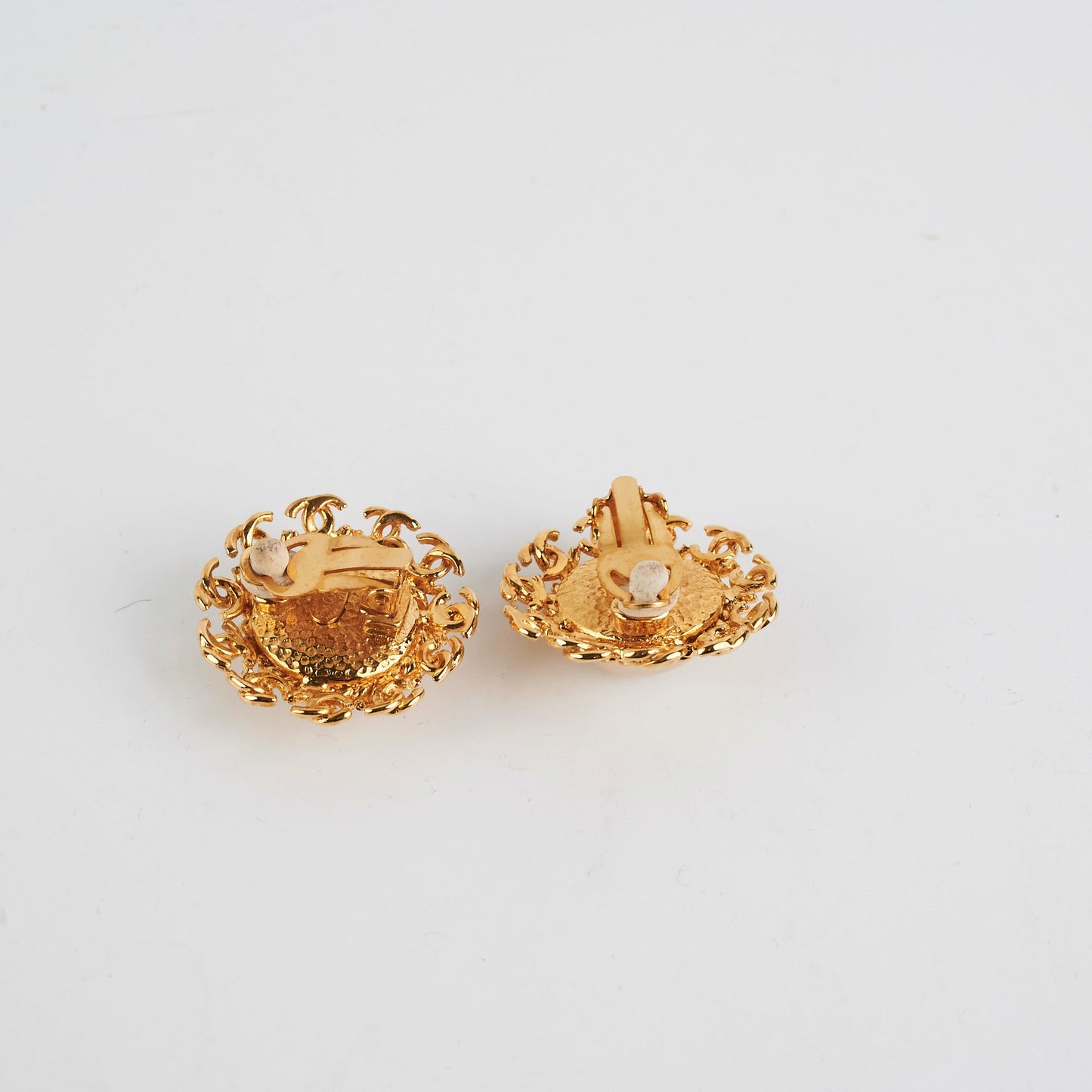 Chanel Clip On Gold Peal Large Earrings Costume Jewellery