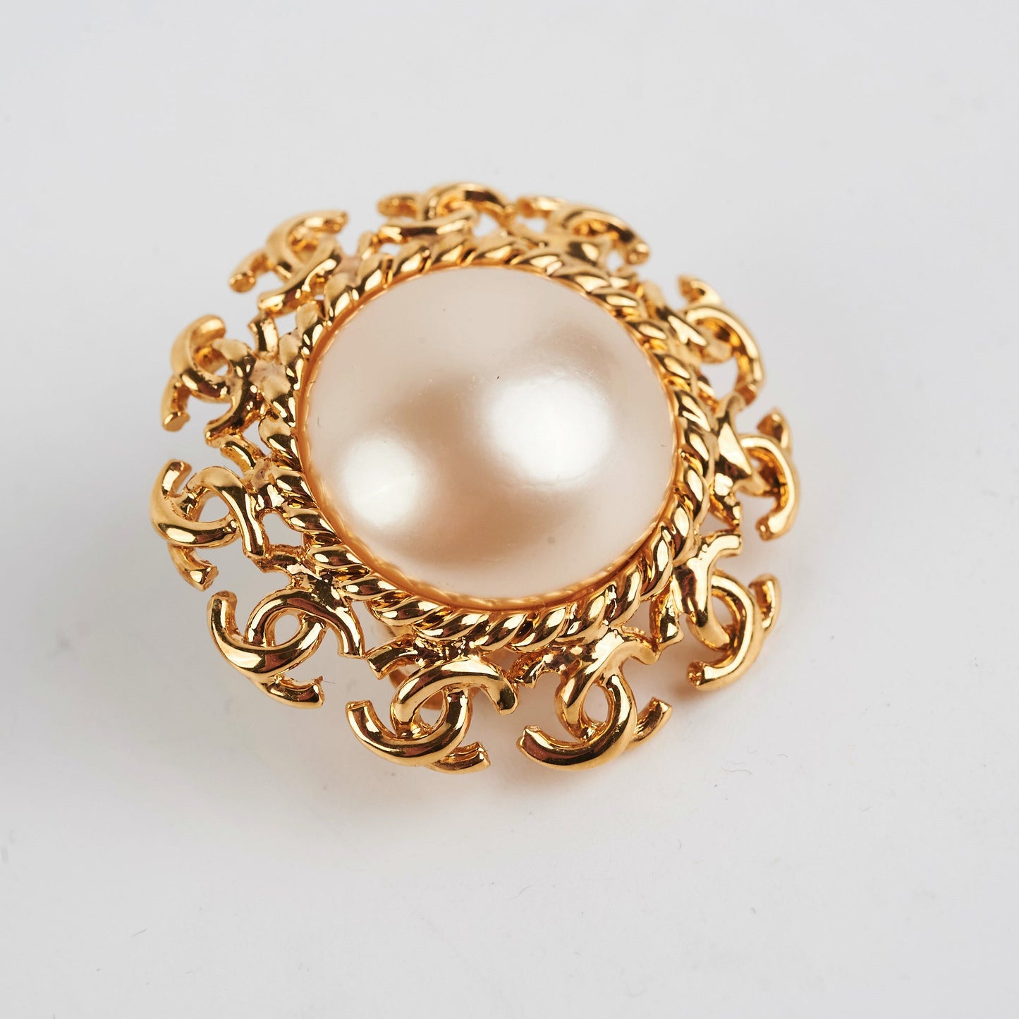 Chanel Clip On Gold Peal Large Earrings Costume Jewellery