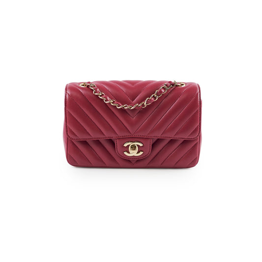 Chanel Mini Rectangular Dark Pink Chevron Lambskin
