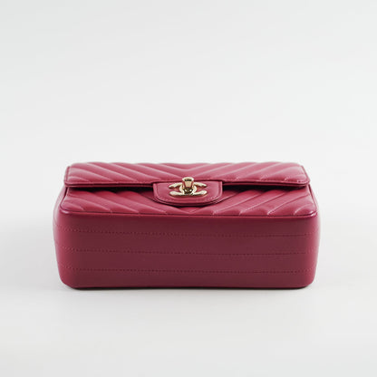 Chanel Mini Rectangular Dark Pink Chevron Lambskin