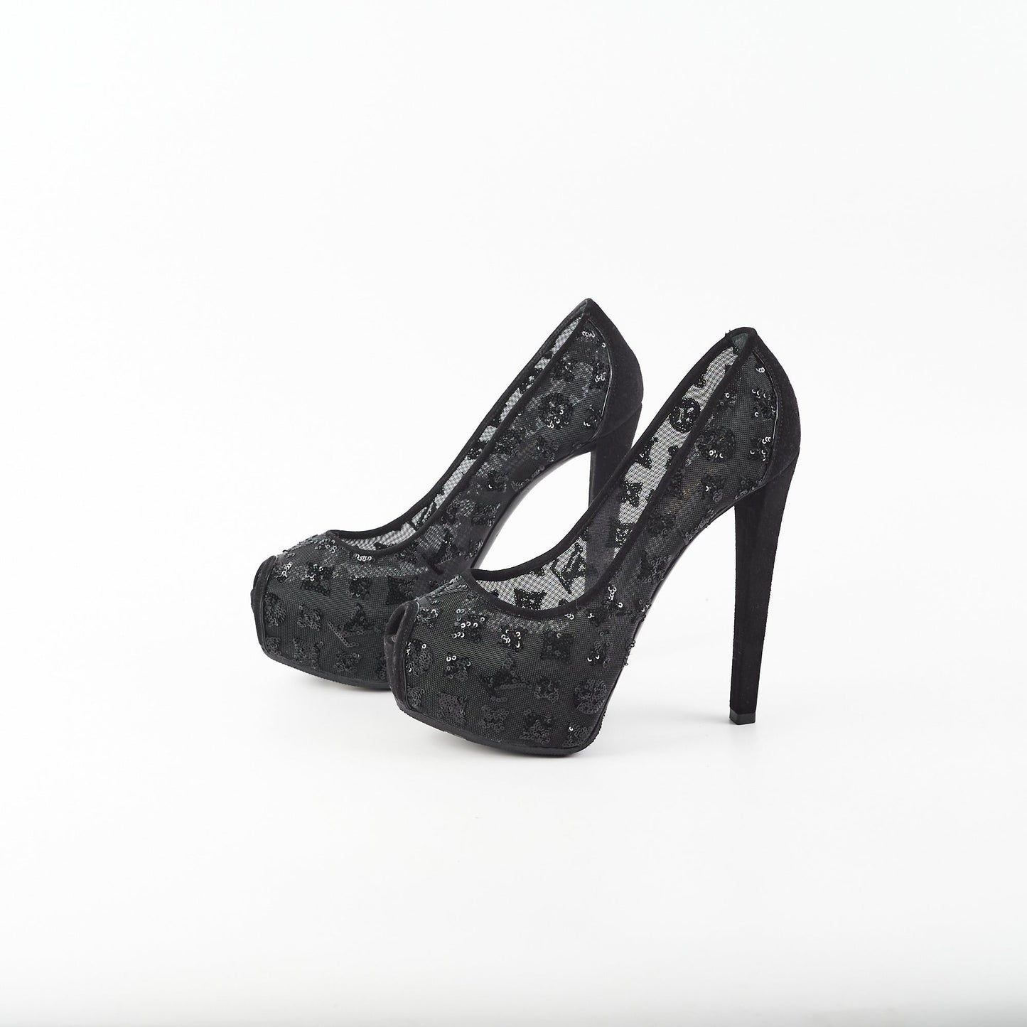 Louis Vuitton Mesh Sequin Monogram Black Size 37 Pumps Heels