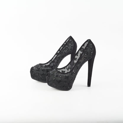 Louis Vuitton Mesh Sequin Monogram Black Size 37 Pumps Heels