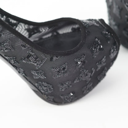 Louis Vuitton Mesh Sequin Monogram Black Size 37 Pumps Heels