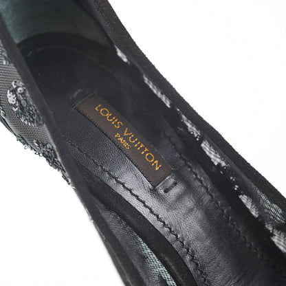 Louis Vuitton Mesh Sequin Monogram Black Size 37 Pumps Heels