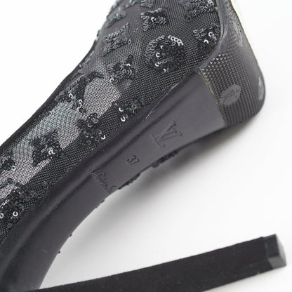 Louis Vuitton Mesh Sequin Monogram Black Size 37 Pumps Heels