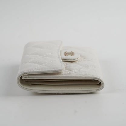 Chanel Caviar Compact Wallet White